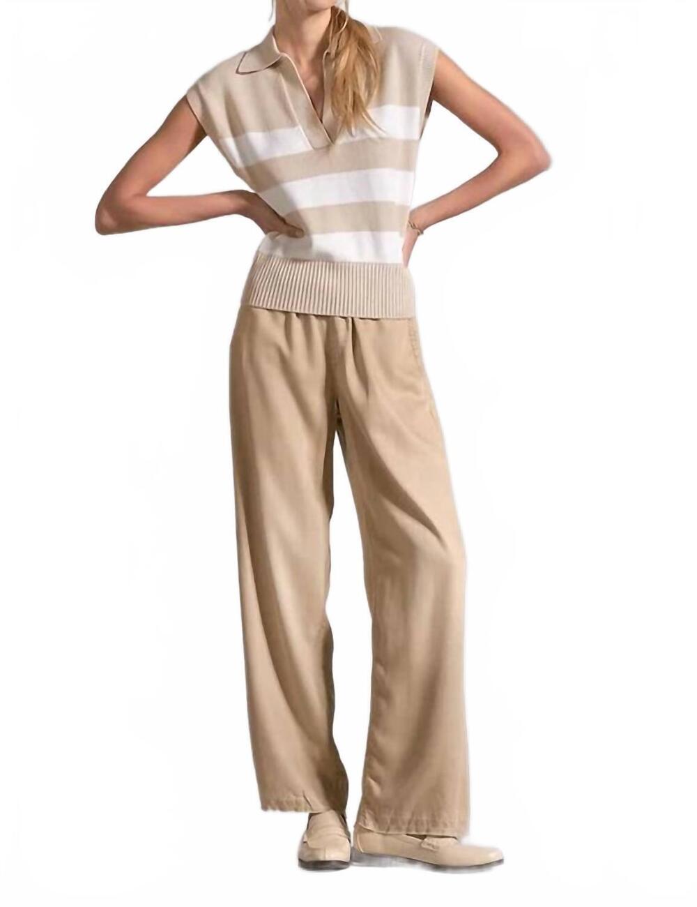 NEW ELAN collard knit top in beige stripe